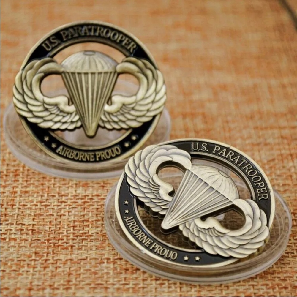 New Gold Tone Paratrooper Challenge Coin